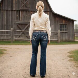 Ariya Jeans Curvy Fit Slim Bootcut Denim 15/16 Embroidered Flap Pocket Western